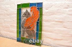 VTG Leaded Stained Glass Window Panel Griffin Winged Lion 21.5x14.25 Handmade