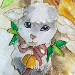 VTG Lion and Lamb Handpainted Stained Glass Panel Sun Catcher AMIA 17 x 10