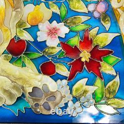 VTG Lion and Lamb Handpainted Stained Glass Panel Sun Catcher AMIA 17 x 10