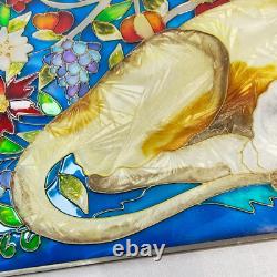 VTG Lion and Lamb Handpainted Stained Glass Panel Sun Catcher AMIA 17 x 10