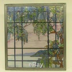 VTG MMA Tiffany Stained Glass Window Panel View of Oyster Bay Museum Modern Art