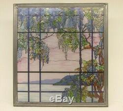 VTG MMA Tiffany Stained Glass Window Panel View of Oyster Bay Museum Modern Art