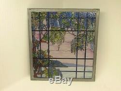 VTG MMA Tiffany Stained Glass Window Panel View of Oyster Bay Museum Modern Art