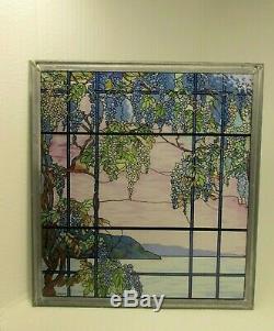 VTG MMA Tiffany Stained Glass Window Panel View of Oyster Bay Museum Modern Art