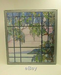 VTG MMA Tiffany Stained Glass Window Panel View of Oyster Bay Museum Modern Art