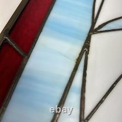 VTG STAINED LEADED GLASS WINDOW HANGING PANEL COLORFUL SAIL BOAT SEASCAPE Large