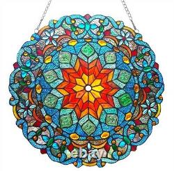Very Colorful Handcrafted 21 Round Tiffany Style Stained Glass Window Panel