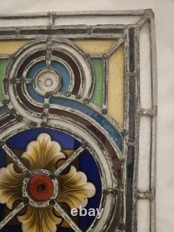 Victorian 19th Century Stained Glass Window Panel 18x11