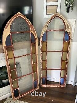 Victorian Antique Stained Glass Arch Window Church Panel