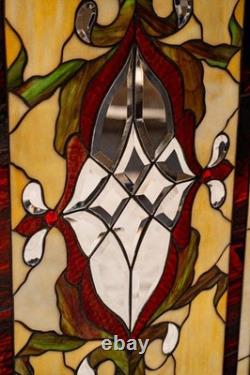 Victorian Beveled Stained Glass Window Panel with Metal Frame 35 3/4 x 17inches