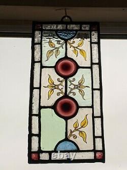 Victorian Compact Stained Glass Panel With Hand Painted Elements