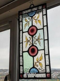 Victorian Compact Stained Glass Panel With Hand Painted Elements