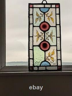 Victorian Compact Stained Glass Panel With Hand Painted Elements