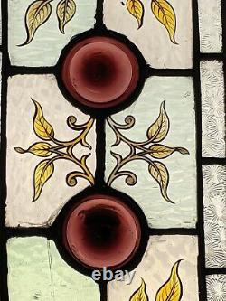 Victorian Compact Stained Glass Panel With Hand Painted Elements