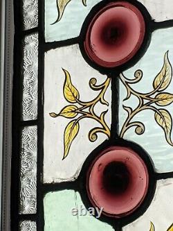 Victorian Compact Stained Glass Panel With Hand Painted Elements