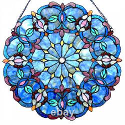 Victorian Design Blue 20in Tiffany Style Stained Glass Window Panel Suncatcher