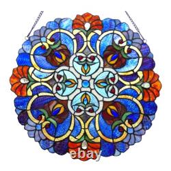 Victorian Design Tiffany Style Hanging Window Panel Blue Stained Glass