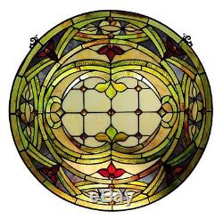 Victorian Hand-crafted Stained Glass 24 Round Window Panel 268 Pieces Cut Glass