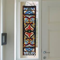 Victorian Red Stained Glass Fleur De Lis Window Panel 36H x 9.5L