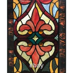Victorian Red Stained Glass Fleur De Lis Window Panel 36H x 9.5L