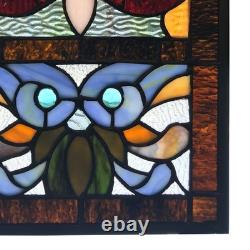 Victorian Red Stained Glass Fleur De Lis Window Panel 36H x 9.5L