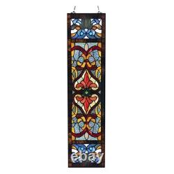 Victorian Red Stained Glass Fleur De Lis Window Panel 36H x 9.5L