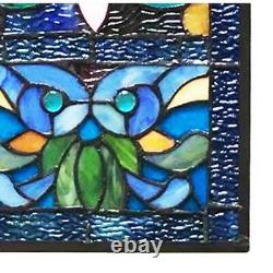 Victorian Stained Glass Fleur De Lis Window Panel Tiffany Style Hand Cut Glass