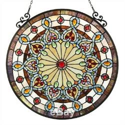 Victorian Stained Glass Hanging Window Panel Suncatcher 23.5 Diameter