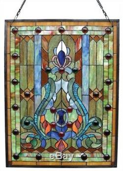 Victorian Stained Glass Tiffany Style Hanging Window Panel Home Decor