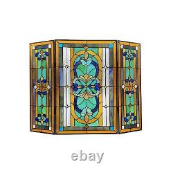 Victorian Theme Tiffany Style Stained Glass Decorative Fireplace Screen 3- Panel