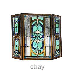 Victorian Theme Tiffany Style Stained Glass Decorative Fireplace Screen 3- Panel