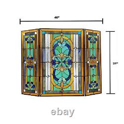 Victorian Theme Tiffany Style Stained Glass Decorative Fireplace Screen 3- Panel