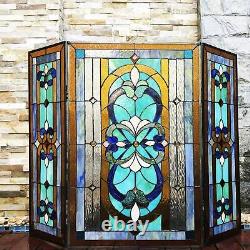 Victorian Theme Tiffany Style Stained Glass Decorative Fireplace Screen 3- Panel