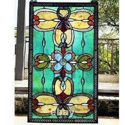 Victorian Theme Tiffany Style Stained Glass Window Panel Suncatcher 26x15