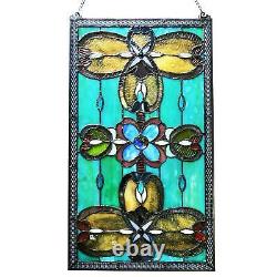 Victorian Theme Tiffany Style Stained Glass Window Panel Suncatcher 26x15