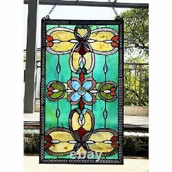 Victorian Theme Tiffany Style Stained Glass Window Panel Suncatcher 26x15