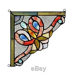 Victorian Tiffany Style Stained Glass Corner Window Panel 8 Handcrafted PAIR