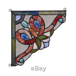 Victorian Tiffany Style Stained Glass Corner Window Panel 8 Handcrafted PAIR