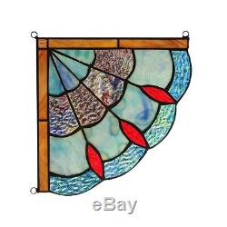 Victorian Tiffany Style Stained Glass Corner Window Panels 8 Handcrafted PAIR