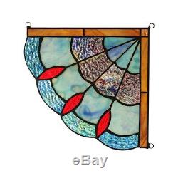 Victorian Tiffany Style Stained Glass Corner Window Panels 8 Handcrafted PAIR