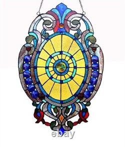 Victorian Tiffany Style Stained Glass Hanging Window Panel Colorful Decor