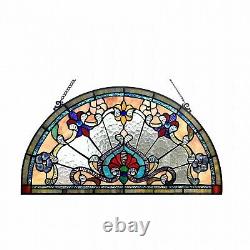 Victorian Tiffany Style Stained Glass Semi Circle Window Panel Sun Catcher Arch