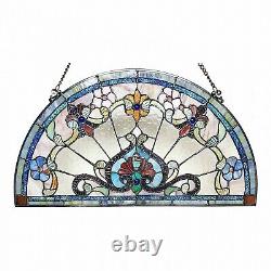 Victorian Tiffany Style Stained Glass Semi Circle Window Panel Sun Catcher Arch