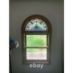 Victorian Tiffany Style Stained Glass Semi Circle Window Panel Sun Catcher Arch