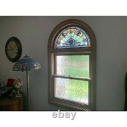Victorian Tiffany Style Stained Glass Semi Circle Window Panel Sun Catcher Arch