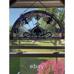 Victorian Tiffany Style Stained Glass Semi Circle Window Panel Sun Catcher Arch