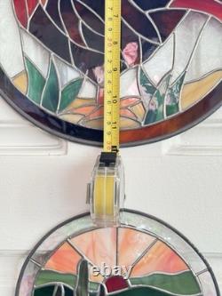 Vintage 12 Stained Glass Rooster Sun Catcher Hanging Window Panel Art Handmade
