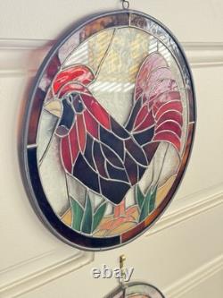 Vintage 12 Stained Glass Rooster Sun Catcher Hanging Window Panel Art Handmade