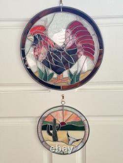 Vintage 12 Stained Glass Rooster Sun Catcher Hanging Window Panel Art Handmade