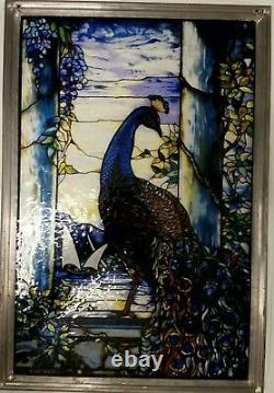 Vintage 1990 Glassmasters Louis Tiffany Stained Glass Peacock Panel